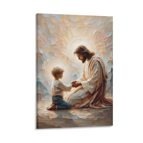 Boys Room Wall Decor Art Jesus Praying with Boy Canvas Print Poster Bible Painting Poster Decorative Painting Canvas Wall Art Living Room Posters Bedroom Painting 12x18inch(30x45cm)