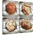 thumbnail image 1 of Boys Room Wall Decor - Sports Decor for Boys Bedroom Vintage Basketball Baseball Football Soccer Pictures Canvas Print Rustic Ball Painting Wall Art Home Artwork Framed 12''''x12''''x4, 1 of 5
