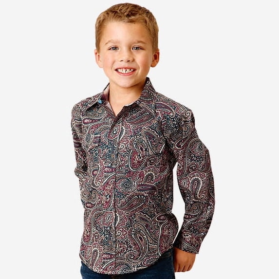 Roper Boys Long Sleeve Snap Old Time Paisley Western Shirt