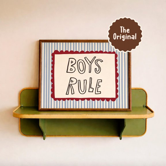 Boys Rule Cute Playroom Room Blue Stripe Nursery Boy Poster