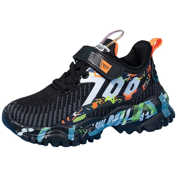 Boys Running Sneakers Fashion Color Block Pattern Knit Mesh Kids Basketball Athletic Shoes Chunky Cushioning Tennis Shoes Orange 2.5 Big Kid