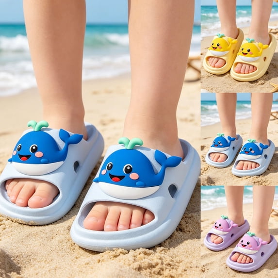 Boys Sandals Indoor Summer Cartoon Whale Print Lightweight Beach Flip Flops Slippers for Girls Yellow 2.5-3 Years