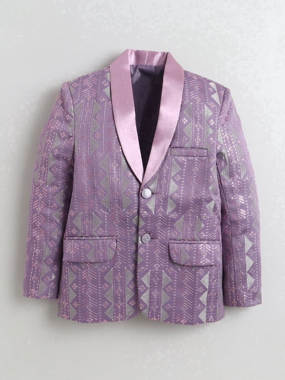 Boys Satin Single Breasted Embroidered Blazer - Mauve, 11-12Y