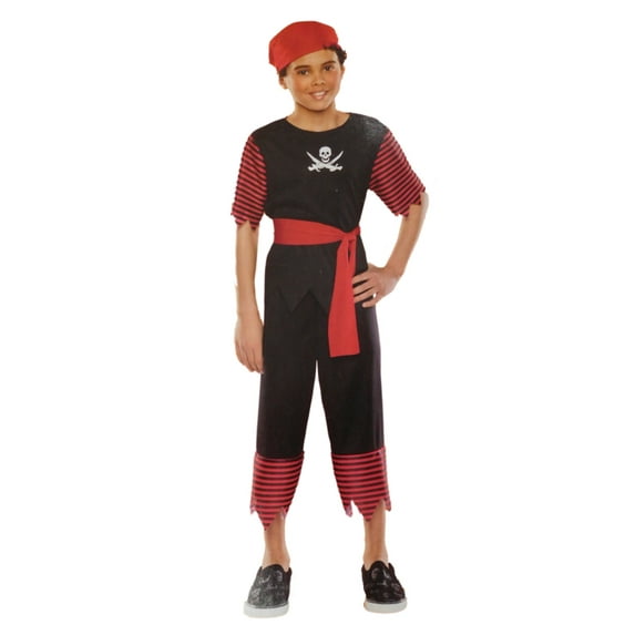 Boys Scallywag Pirate Halloween Costume Top Pants Belt Headpiece Sticker M6-8