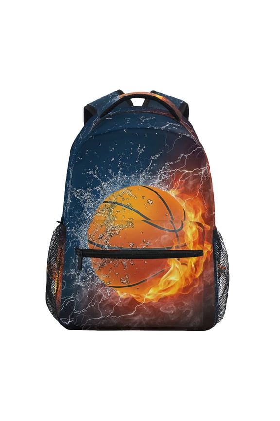 Boys School Backpack Burning Basketball Bookbag Bag Hiking Travel Pack for Student