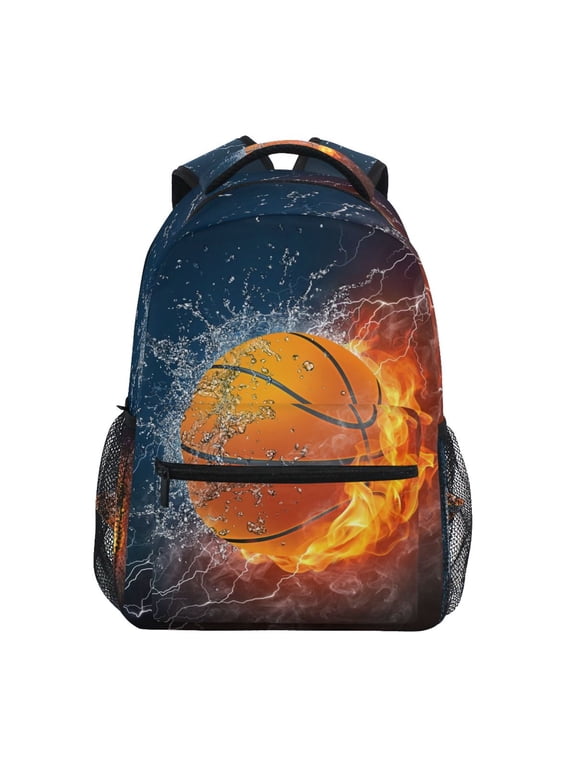Boys School Backpack Burning Basketball Bookbag Bag Hiking Travel Pack for Student