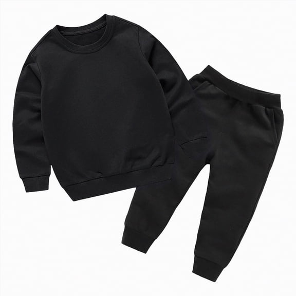 Boys School Clothes Kids Fall/Winter Solid Color Long Sleeve Elastic Waist 6 12 18 24 Months 2T 3T Sweatshirt Tops and Joggers Pants Outfit Set 2PCS