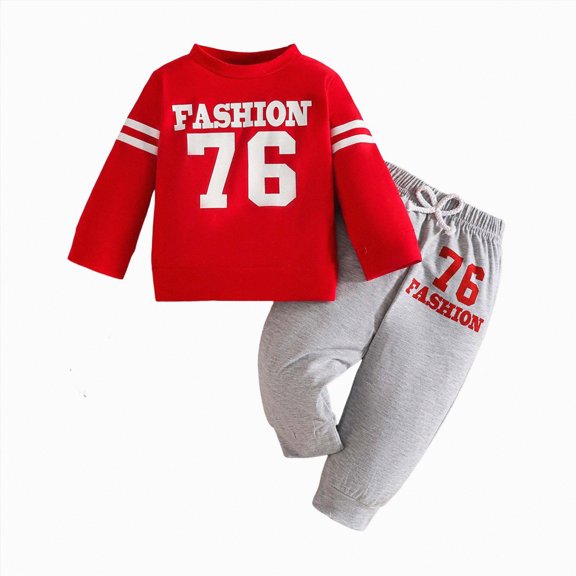 Boys School Clothes Toddler Baby Boy Autumn Winter Graphic Long Sleeve Elastic Waist 6 9 12 18 24 Months Hoodie Sweatshirt + Pants Set 2Pcs