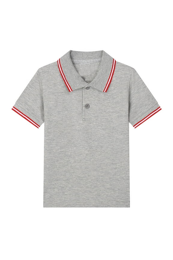 Boys School Polo Shirt Uniform Short Sleeve Black Dress Shirts Grey 3 Y -4 Y