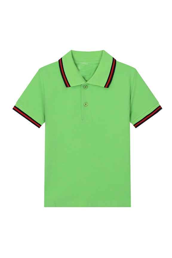 Boys School Polo Shirt Uniform Short Sleeve Black Dress Shirts Light Green 6 Y -7 Y