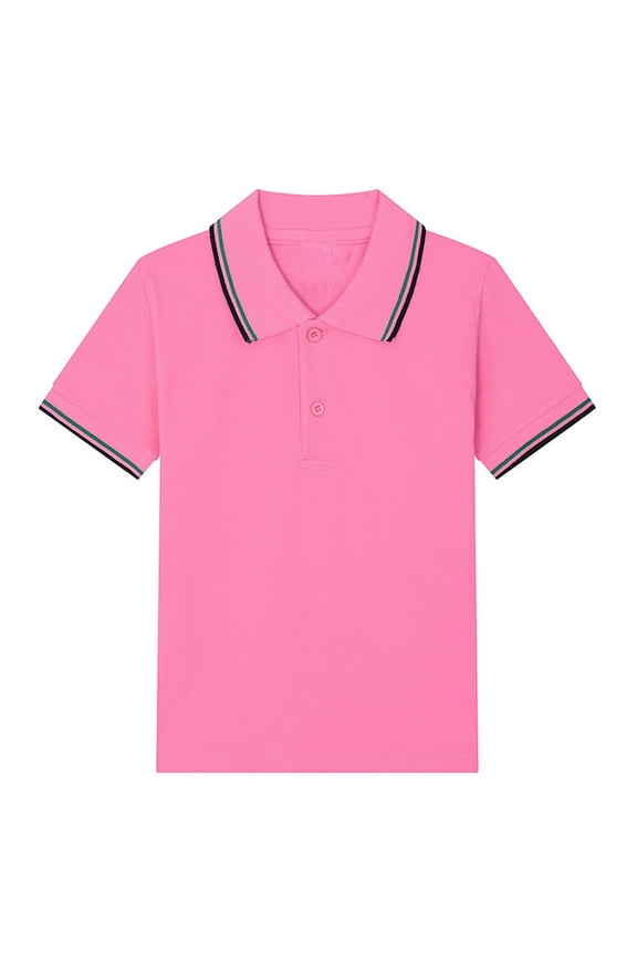 Boys School Polo Shirt Uniform Short Sleeve Black Dress Shirts Pink 3 Y -4 Y