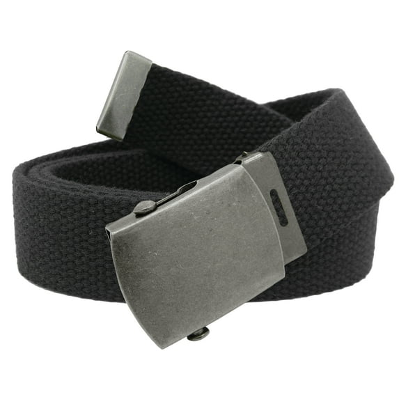 Boys School Uniform Antique Silver Slider Military Belt Buckle with Canvas Web Belt Husky X-Large Black