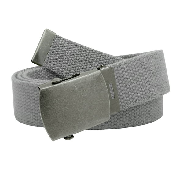 Boys School Uniform Antique Silver Slider Military Belt Buckle with Canvas Web Belt Large Gray