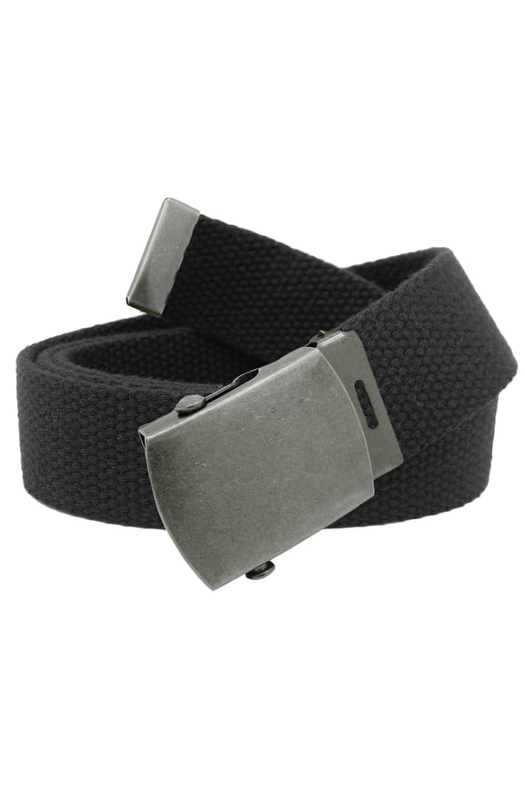 Boys School Uniform Antique Silver Slider Military Belt Buckle with Canvas Web Belt Small Black