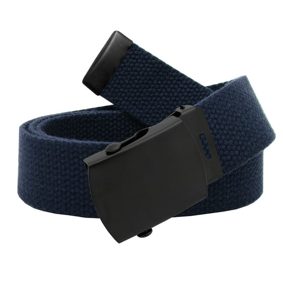 Boys School Uniform Black Slider Military Belt Buckle with Canvas Web Belt Small Navy Blue