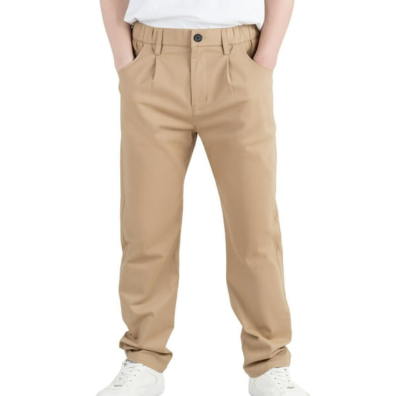 Boys School Uniform Chino Pants, Taper Stretch Cargo Pants for Classroom Wear Big Kids 4-16 Years