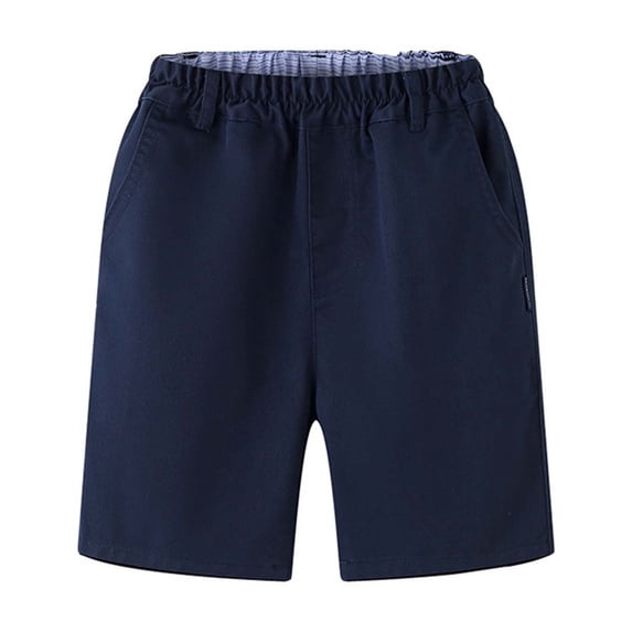Boys School Uniform Chino Shorts Khaki Navy Blue Flat Front Dress Bermuda Shorts Trousers for Kids Slacks Navy