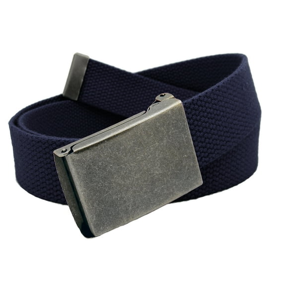 Boys School Uniform Distressed Silver Flip Top Military Belt Buckle with Canvas Web Belt Husky X-Large Navy Blue