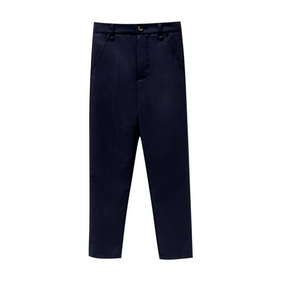 Boys School Uniform Dress Pants Solid Straight Leg Sweatpants Unisex Flat Front Pleated Formal Pant with Pockets