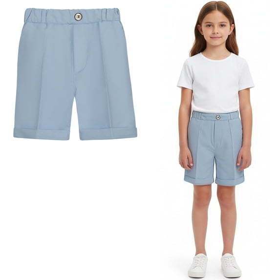 Boys School Uniform Flat Front Stretch Preppy School Shorts Blue Uniform Pants for Girls Back To School Boys Pants Size 2-3 Years