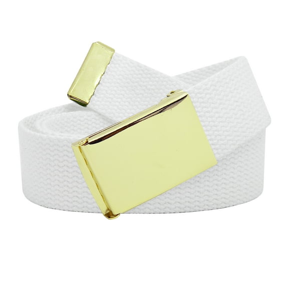Boys School Uniform Gold Military Flip Top Buckle with Canvas Web Belt Small White