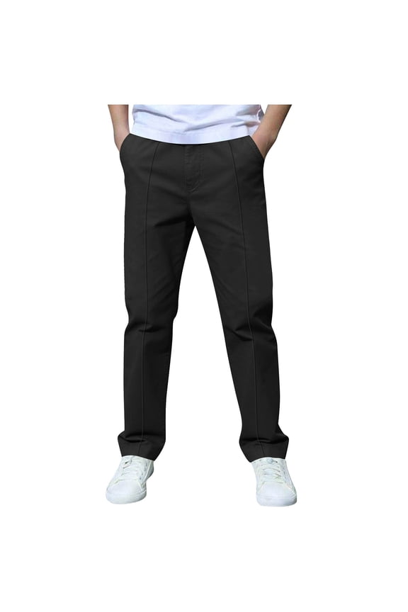 Boys School Uniform Pants Casual Elastic Waist Fashion Straight Leg Pant Stretch Lightweight Loose Comfy Trouser with Pocket 3-14 Years