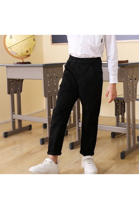 Boys' School Uniform Pants - Khaki & Navy Elastic Waist Dress Trousers for Kids & - Durable Stretchable Casual Daily Wear (3-18Y)