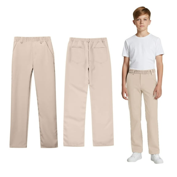 Boys School Uniform Pants Pull On Chino Pants with Pockets Straight Pants Beige Pants for Boys Uniform Back To School Clothes Kids Boys Clothes 9-10 Years