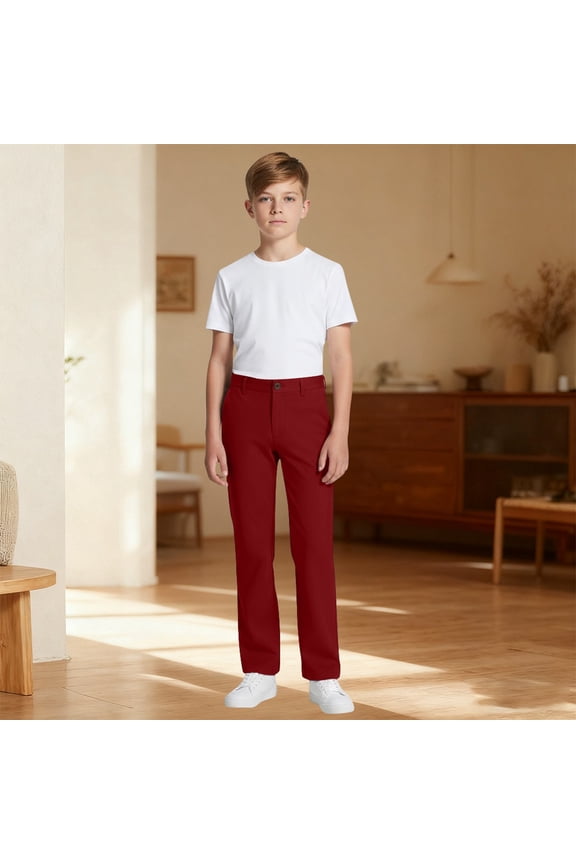 Boys School Uniform Pants Pull On Chino Pants with Pockets Straight Pants Boys Uniform Pants Back To School Outfits for Boys Kids Boys Pants 7-8 Years