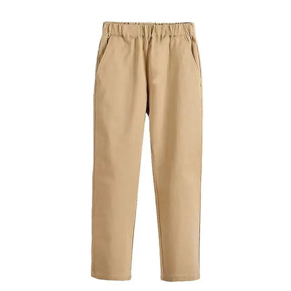 Boys School Uniform Pants Pull On Elastic Waist Sweatpants Spring Fall Outerwear Long Pants Khaki 6 Years