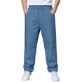 thumbnail image 1 of Boys School Uniform Pants Pull-On Loose Fit Lightweight Workwear Flat Front Elastic Waist Straight Trousers with Pockets Blue 14-15 Years, 1 of 9