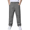 thumbnail image 1 of Boys School Uniform Pants Pull-On Loose Fit Lightweight Workwear Flat Front Elastic Waist Straight Trousers with Pockets Gray 14-15 Years, 1 of 9