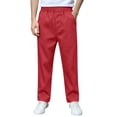 thumbnail image 1 of Boys School Uniform Pants Pull-On Loose Fit Lightweight Workwear Flat Front Elastic Waisted Straight Trousers with Pockets Red 10-11 Years, 1 of 9