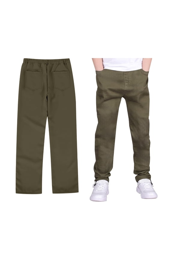 Boys School Uniform Pants Straight Pants with Pockets Pull On Chino Pants Stretch Pants Army Green Pants for Boys Boys Back To School Clothes Kids Preppy Clothes 7-8 Years