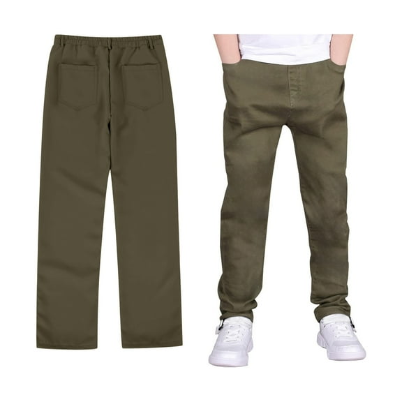 Boys School Uniform Pants Straight Pants with Pockets Pull On Chino Pants Stretch Pants Army Green Pants for Boys Uniform Back To School Outfits for Boys Kids Boys Clothes 9-10 Years