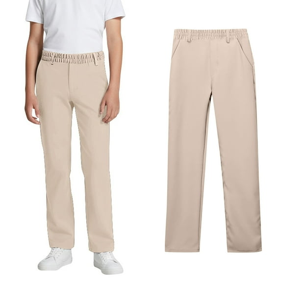 Boys School Uniform Pants Straight Pants with Pockets Pull On Chino Pants Stretch Pants Beige School Pants for Boys Back to School Clothes for Boys Kid Boys Pants Size 7-8 Years
