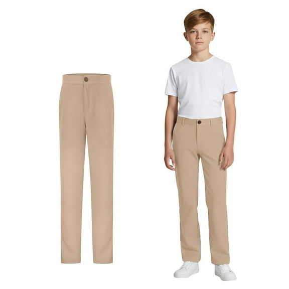 Boys School Uniform Pants Straight Pants with Pockets Pull On Chino Pants Stretch Pants Boy Khaki Uniform Pants Boys Back To School Clothes Kids Boys Clothes 9-10 Years