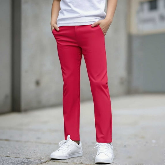 Boys School Uniform Pants Straight Pants with Pockets Pull on Chino Pants Stretch Pants Red Pants for Boys Uniform Back to School Clothes Tween Boys Pants 11-12 Years