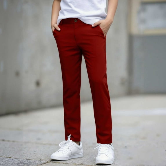 Boys School Uniform Pants Pull on Chino Pants with Pockets Straight Pants Dress Pants for Boys Back to School Outfits for Boys Kids Boys Pants Size 7-8 Years