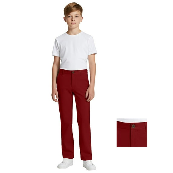 Boys School Uniform Pants Straight Pants with Pockets Pull On Chino Pants Stretch Pants Wine School Pants for Boys Back To School Outfits for Boys Kids Preppy Clothes 5-6 Years