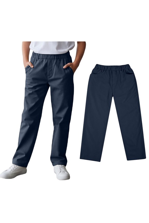 Boys School Uniform Pants Straight Pants with Pockets Pull On Elastic Waist Navy Pants for Boys Uniform Boys Back To School Clothes Kids Boys Clothes 8-9 Years