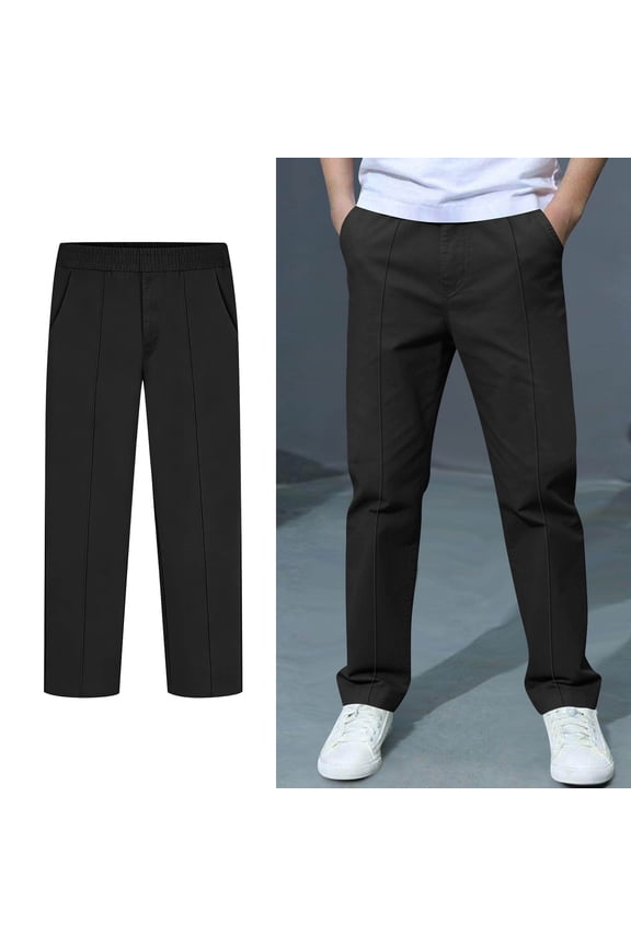 Boys School Uniform Pants Straight Pants with Pockets Pull On Elastic Waist Black Uniform Pants Back To School Outfits Kids Boys Pants Size 8-9 Years