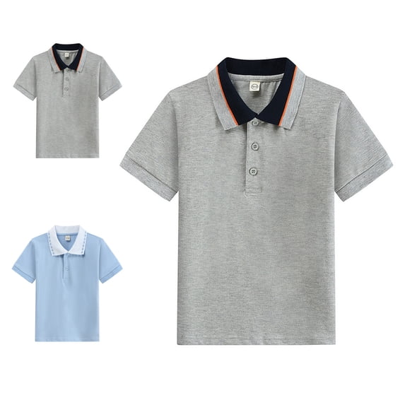 Boys School Uniform Shirts Short Sleeve Grey Polo Shirt Boys Comfortable Kids Uniform Shirts 4-5 Years