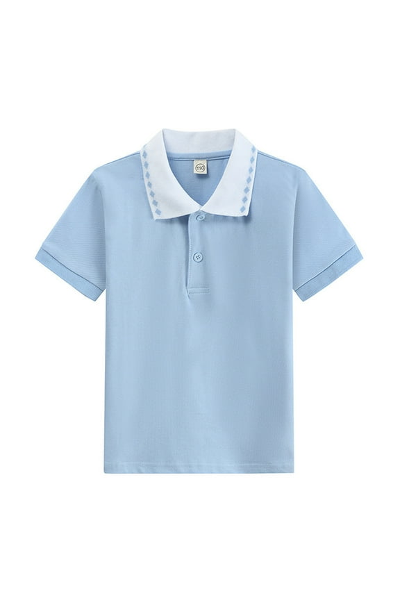 Boys School Uniform Shirts Short Sleeve Performance Polo Light Blue 10 Y -11 Y
