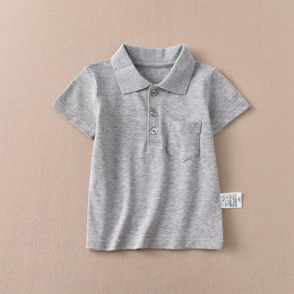 Boys' School Uniform Short Sleeve Polo Shirt, Button Closure, Comfortable & Soft Pique Fabric 1-15Y, Gray, 100