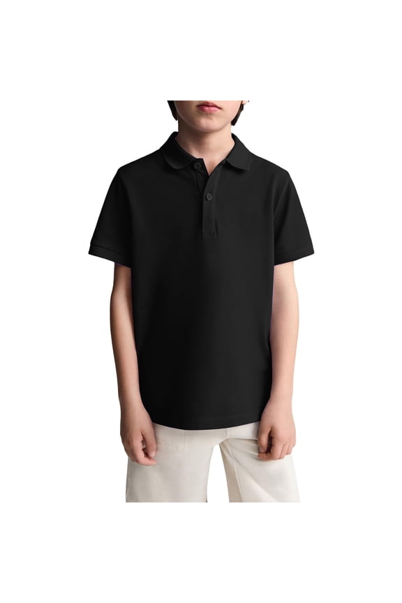 Boys Short Sleeve School Uniform Pique Polo Shirts Black Size 10-11