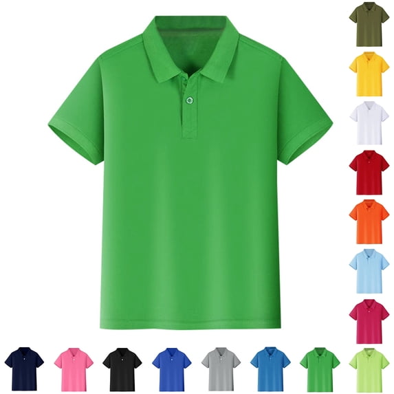 Boys' School Uniform Short Sleeve Polo Shirt, Button Closure, Comfortable & Soft Pique Fabric,Green,10-12
