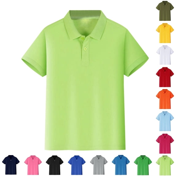 Boys' School Uniform Short Sleeve Polo Shirt, Button Closure, Comfortable & Soft Pique Fabric,Green1,4T-5T