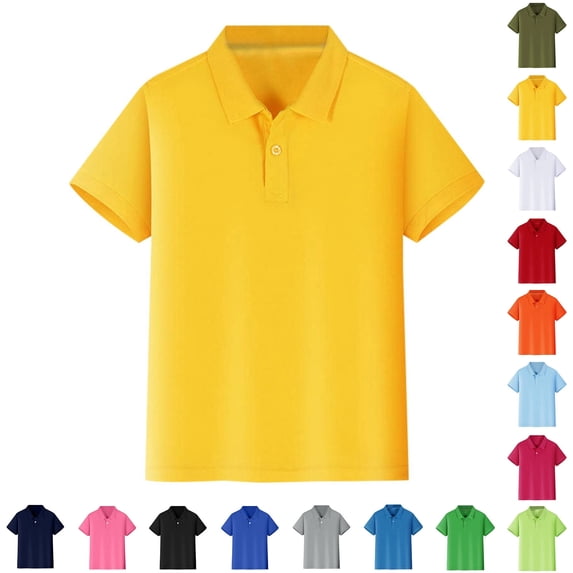 Boys' School Uniform Short Sleeve Polo Shirt, Button Closure, Comfortable & Soft Pique Fabric,Yellow,9-10