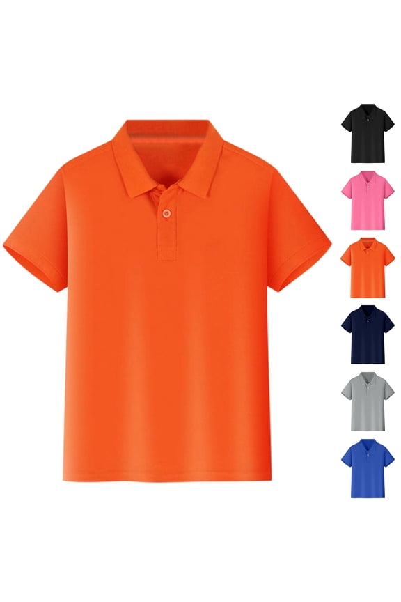 Boys' School Uniform Short Sleeve Polo Shirt, Button Closure, Comfortable & Soft Pique Fabric